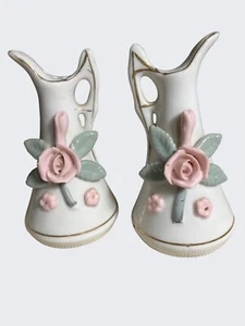 Vintage Ceramic Floral Salt & Pepper Shakers - Rose Design Gold Accents Set Of 2 - Picture 1 of 9