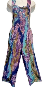 Nwt SACRED THREADS tie dye rayon capri OVERALLS ROMPER JUMPSUIT JUMPER O/S fit M - Picture 1 of 7