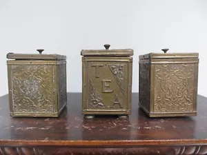 More details for three x brass tea caddy, c1900 
