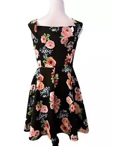 New No Boundaries Juniors Large 11/13 Black Off Shoulder Skater Floral Dress - Picture 1 of 13