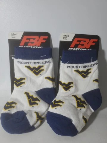 West Virginia University Socks Size Infant 0-3 NEW 2 PAIR Cover