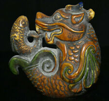 5,2" e chinesische Tang Sancai Keramik Dynastie Drachen Fisch Tier Glück Statue