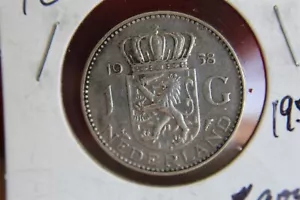 NETHERLANDS 1958 1 GULDEN SILVER #1 - Picture 1 of 2