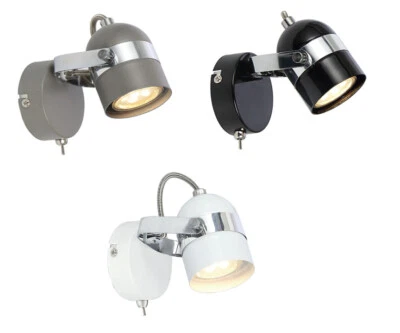 Bedside Wall Lamp GU10 Grey White Black Retro Light Fitting With Toggle Switch - Image 1 of 4