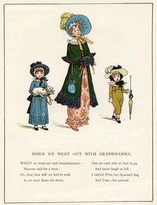 CAMINAR CON LA ABUELA 1885 Poesía Infantil Poesía Arte de Pared de la Era Victoriana - Imagen 1 de 4
