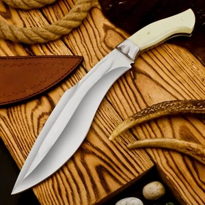 15" CUSTOM HANDMADE D-2 TOOL STEEL CAMEL BONE KUKRI KNIFE WITH LEATHER SHEATH, - Picture 1 of 12