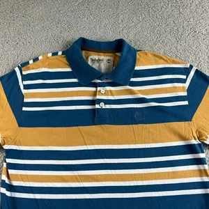 Vintage Timberland Polo Shirt Mens Large Blue Yellow Striped Loose Fit Outdoor - Picture 1 of 9
