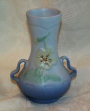 WELLER POTTERY SIGNED Blue Fade Two Handle VASE PANSY DESIGN