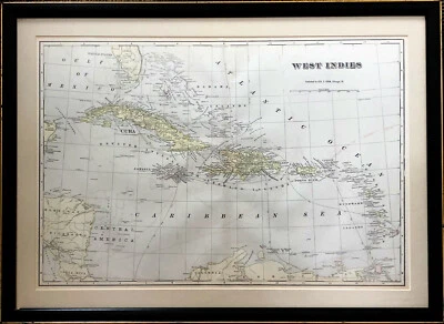 ANTIQUE WEST INDIES CUBA PORTO RICO CARIBBEAN LATIN AMERICA MAP GEORGE F CRAM - Image 1 of 4