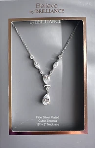 New Believe By Brilliance Silver Plated Cubic Zirconia Necklace Statement Spark - Picture 1 of 16
