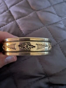 Mark Antia Men's 12KGF & Sterling Silver Etched Indian Cuff Bracelet - Picture 1 of 5