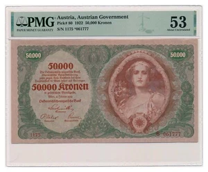 AUSTRIA banknote 50.000 Kronen 1922 star in serial PMG AU 53 About Uncirculated - Picture 1 of 7