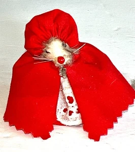 Vintage West Germany Fell Maus rot Kapuze Cape 2,5 inch Figur Original Etikett - Bild 1 von 8