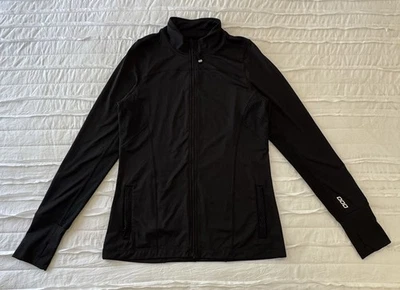 Jaqueta esportiva Lorna Jane exclusivamente zíper completo com furos para o polegar, preta tamanho grande - Imagem 1 de 4