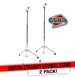 Straight Cymbal Stand (2 Pack) by GRIFFIN | Double Braced Legs, Slip-Proof Gear - Picture 1 of 14