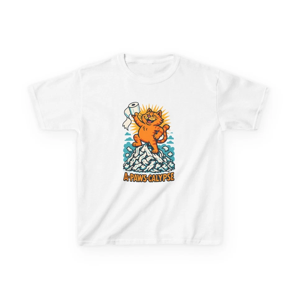 Kids Heavy Cotton Tee Cat Toilet Paper Humor Funny Pet Chaos - Image 1 of 1
