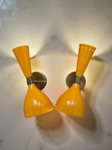 Beautiful Brass Pair of Orange Wall Sconce Light Bedside Wall Light Mid Century - Picture 1 of 10