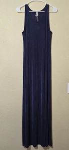 NEW Pinkblush Maxi Dress Navy Scoop Neck Sz Large Stretchy Sheer Maternity - Picture 1 of 7