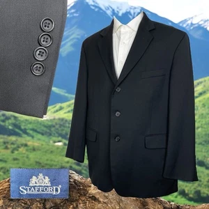 Stafford Blazer Jacket Mens 44S Black Solid Wool Three Buttons - Picture 1 of 10