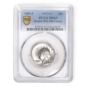 1981-P 25C Washington Quarter Mint Error Struck 15% Off Center PCGS MS65 - Picture 1 of 2