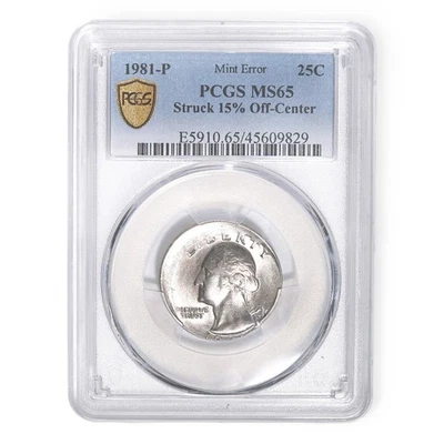 1981-P 25C Washington Quarter Mint Error Struck 15% Off Center PCGS MS65 - Image 1 of 2