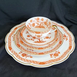 Vintage Limoges Frankreich Teheran Muster Porzellan 5-teiliges Gedeck orange - Bild 1 von 9