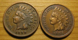 LOT OF (2) NICE INDIAN HEAD CENTS FROM COIN COLLECTION PENNY SET 1890 1894 - Picture 1 of 4