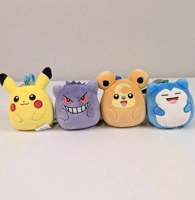 Squishmallow Pokemon Clip Set 4 Total Pikachu Snorlax Gengar Teddiursa NUEVO CON ETIQUETAS 2025 Foto 1 de 4
