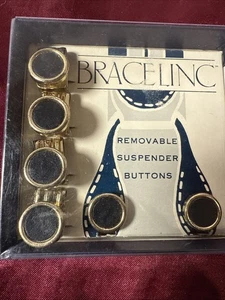 Pack 6 New - Unused Bracelinc Removable Suspender Brass Brace Buttons - Black - Picture 1 of 2