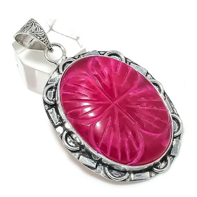 Kashmir Ruby(Simulated) Gemstone 925 Sterling Silver Jewelry Pendant 2.36 h483 - Image 1 of 3