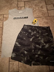 NWT Boys L 14/16 Carhartt Tank & Force Camo Shorts BS8301-B Pockets Rip Stop - Picture 1 of 4