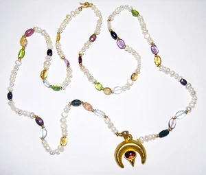Handgefertigte JADED JEWELS NYC 22k vergoldet PERLE/EDELSTEIN 36" Anhänger/HALSKETTE - Bild 1 von 6