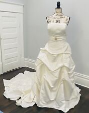 DaVince Strapless Ruffles Ivory Embroidered & Beaded Train Wedding Dress Size 20