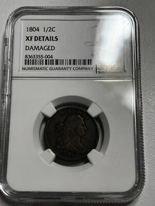 1804 Draped Bust Half Cent NGC XF Details Damaged Plain 4 - Picture 1 of 3