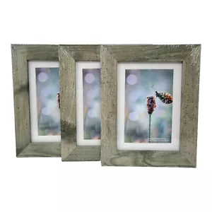 Set of 3 Picture Frames Rustic Gray Wooden 5x7 Frame With Mat - Picture 1 of 9