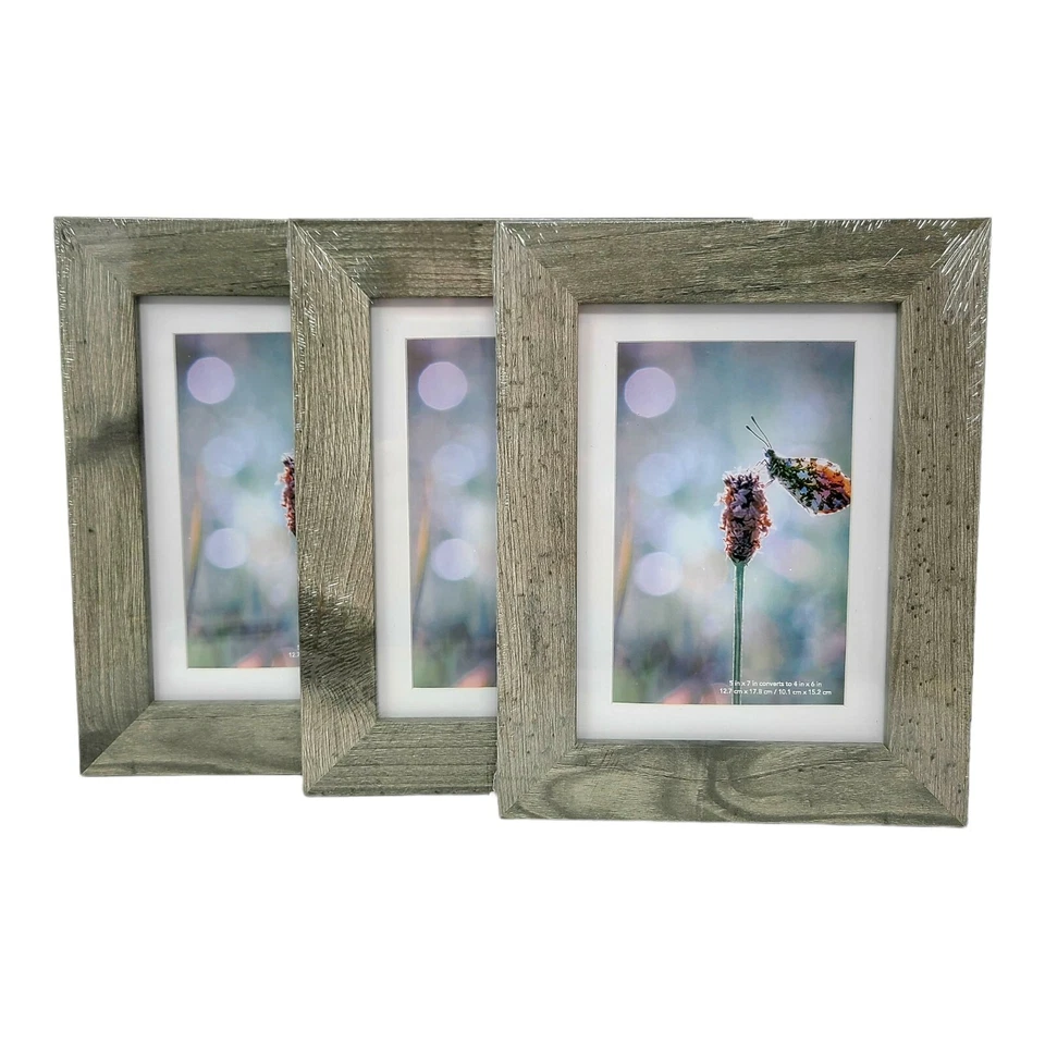 Set of 3 Picture Frames Rustic Gray Wooden 5x7 Frame With Mat - Image 1 of 4