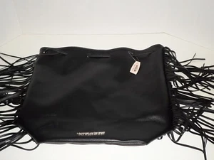Victoria's Secret Black Fringe BackPack Limited Edition With Drawstrings Nice - Picture 1 of 9