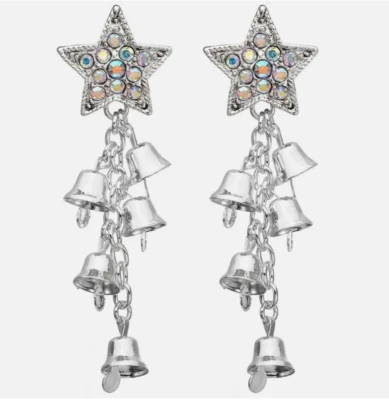 Pendientes Kirks Folly NAVIDAD Campanas de Ángel Perforadas Tono Plata Esterlina Jingle Foto 1 de 4