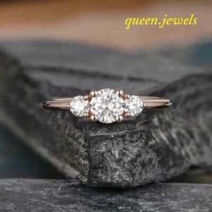 3-Stone 1.85CT Lab-Created Round Cut Diamond 14K Rose Gold Finish Wedding Ring - Picture 1 of 7