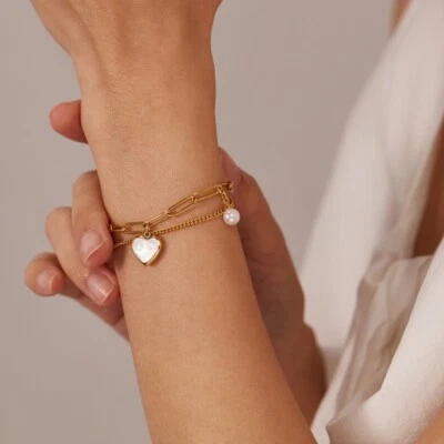 Edelstahl Damen Armband HERZ Armkette Doppelkette Rosegold Gold Silber Unique - Bild 1 von 4