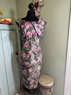 Vtg 1950s Pattullo-JoCopland Couture Dress Abstract Floral Silk Boat Neck Sheath - Image 1 of 4
