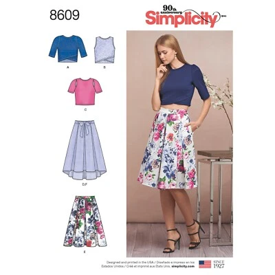 SIMPLICITY 8609 MISSES SKIRTS & KNIT TOPS Sewing Pattern Sizes 4-12 & 12-20 - Image 1 of 4