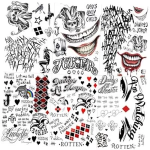 6 Sheets Joker Temporary Tattoos For Men Women Girls Adults C(6 Large Sheets) - Picture 1 of 7