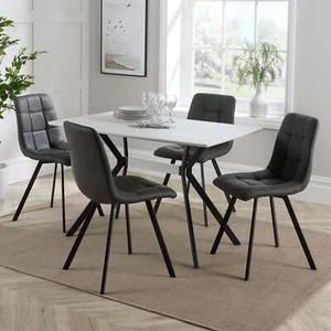 Luxor Dining Set White Table Grey Chairs Black Metal Legs Kitchen Home Furniture - Picture 1 of 9