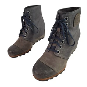 Sorel PDX Wedge Lace Up Ankle Booties Womens 8.5 Gray Canvas Leather NL2796-089 - Picture 1 of 21