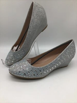 Forever “Fisher 3” Plata Cristal Estrás Sin Cordones Tacón de Cuña Talla 8,5 M Foto 1 de 4