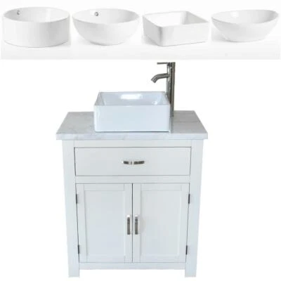 Bathroom Vanity Unit | White Wash Stand White Marble & Ceramic Basin A - Image 1 of 4