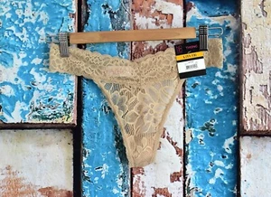 Women's NOBO No Boundaries Lace Thong Panties LARGE Beige Underwear NWT - Picture 1 of 7