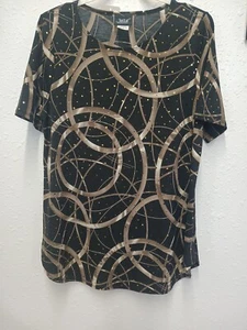 Jostar Size Small Black And Gold Geometric Design Tunic With Sequined Accents - Picture 1 of 3