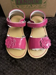 Girls NWB Lamour Leather Sandals Flat Shoes Ankle Straps Pink Toddler 8 M - Picture 1 of 9